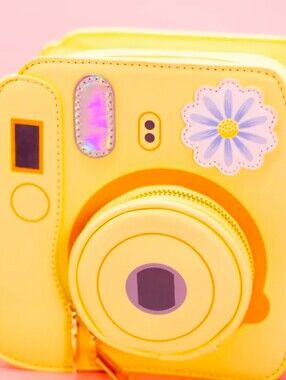 Yellow Camera-Shaped Crossbody Bag with Floral Accent